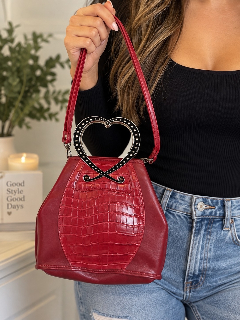 Chic Women's 10x10 red heart love crossbody purse #26
